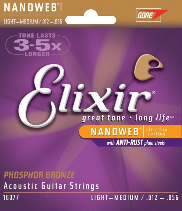 Elixir Strings 80/20 Bronze Acoustic Guitar Strings w POLYWEB Coating, Medium (.013-.056) N25