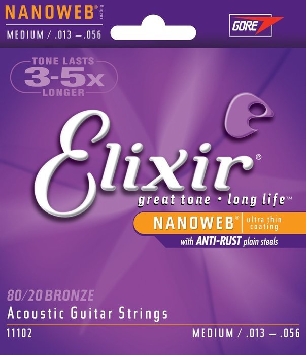 Elixir Strings 80/20 Bronze Acoustic Guitar Strings w POLYWEB Coating, Medium (.013-.056) N39