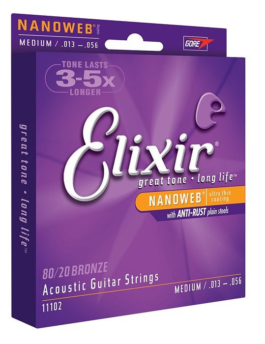 Elixir Strings 80/20 Bronze Acoustic Guitar Strings w POLYWEB Coating, Medium (.013-.056) N41