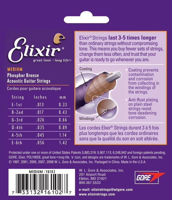 Elixir Strings 80/20 Bronze Acoustic Guitar Strings w POLYWEB Coating, Medium (.013-.056) N48