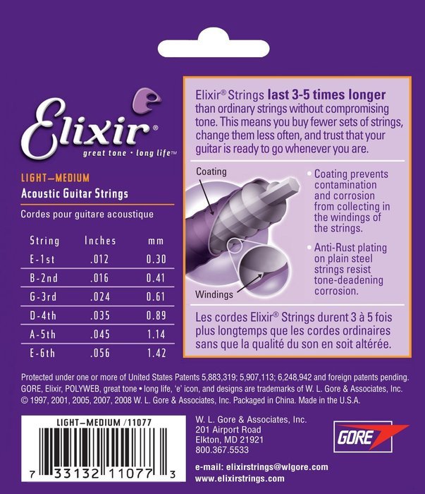 Elixir Strings 80/20 Bronze Acoustic Guitar Strings w POLYWEB Coating, Medium (.013-.056) N66