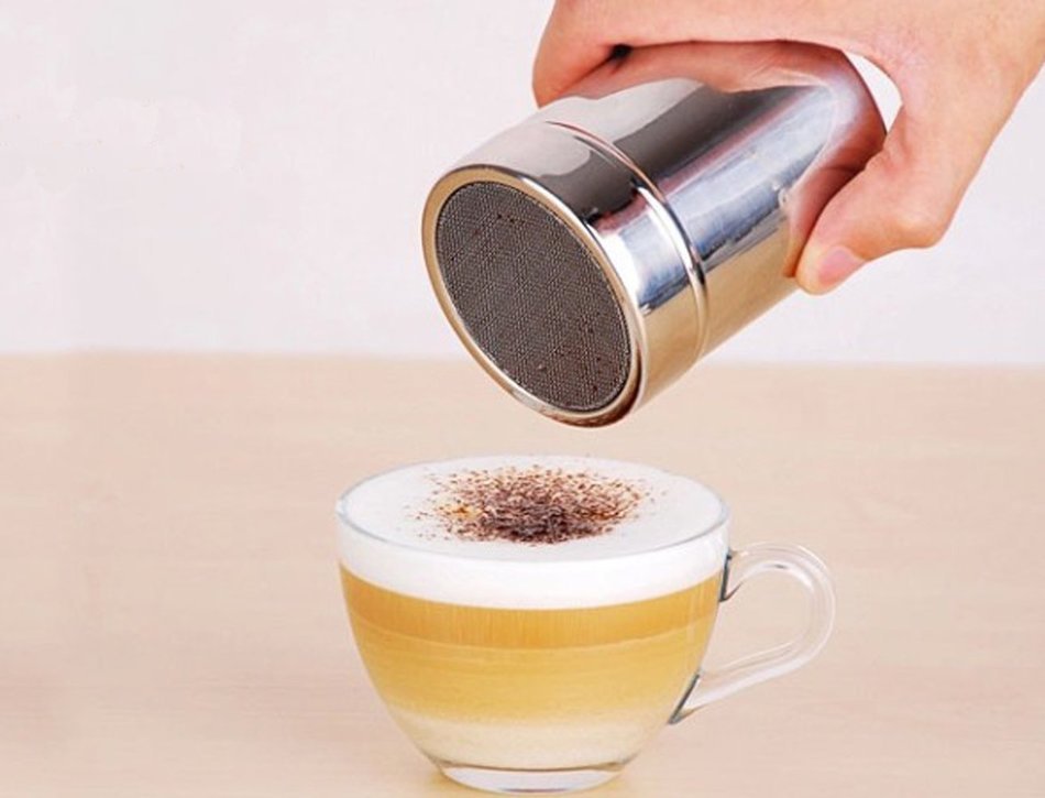 rykey 18/8 Stainless Steel Fine Mesh Shaker ,Cocoa Cappuccino Coffee Decorating Latte Art Barista Tool Mesh shaker N4