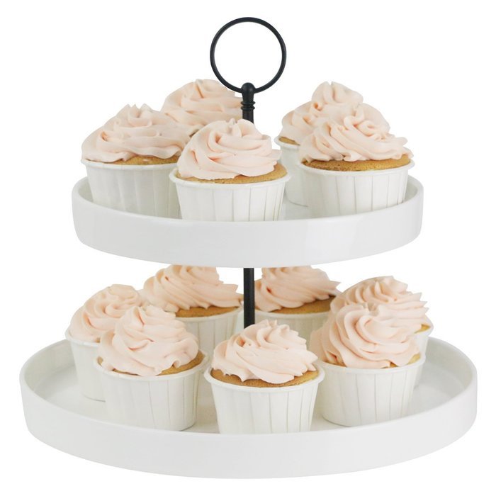 Porcelain Cupcake Stand - 2 Tier Dessert Platter for Wedding Party, White - by Sweese