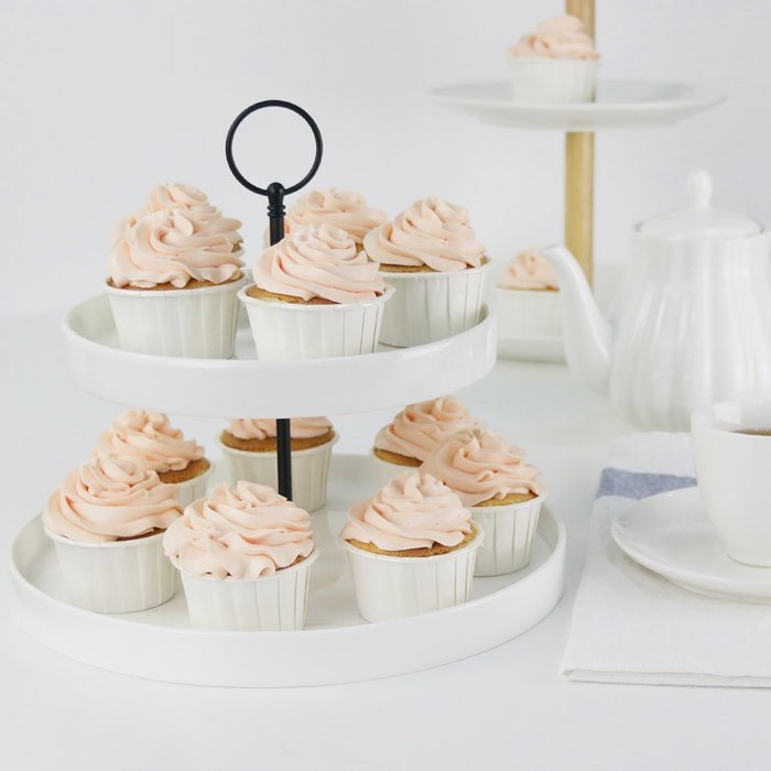 Porcelain Cupcake Stand - 2 Tier Dessert Platter for Wedding Party, White - by Sweese N2