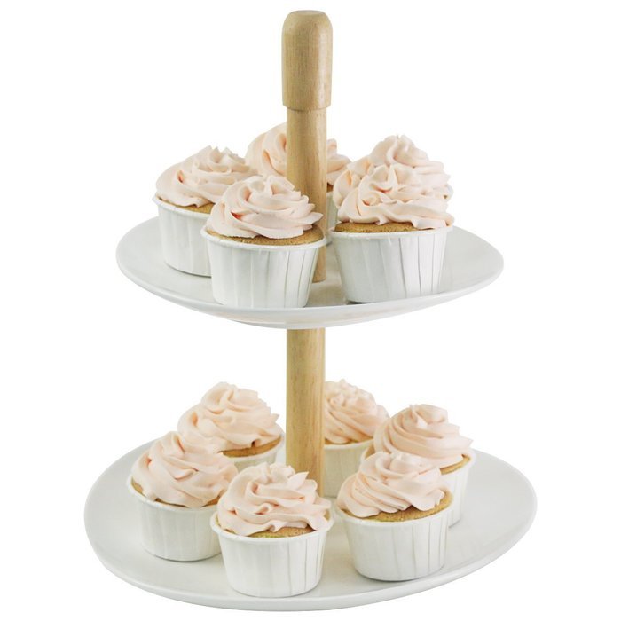 Porcelain Cupcake Stand - 2 Tier Dessert Platter for Wedding Party, White - by Sweese N7