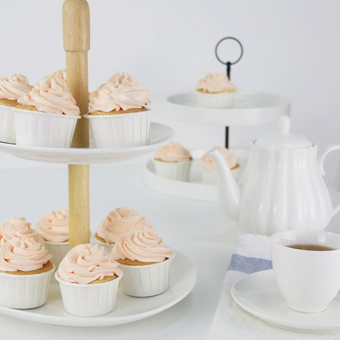 Porcelain Cupcake Stand - 2 Tier Dessert Platter for Wedding Party, White - by Sweese N8