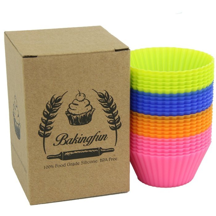 Baking Fun | 24-pack Reusable Food Grade Silicone Baking Mold / Cupcake Liners, Microwave, Oven, Refrigerator,...