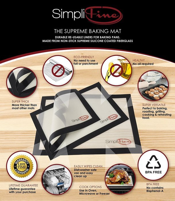 SimpliFine Silicone Baking Mat Set, 3 Different Silicone Baking Mats for Half, Quarter and Small Oven Sheet Sizes... N3