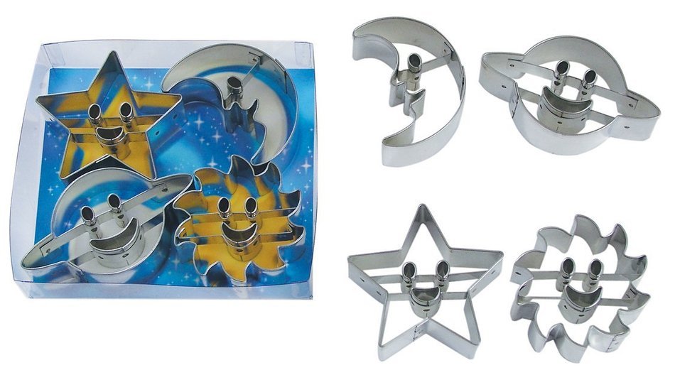 R & M International Super Cute Set of Space Themed Cookie Cutters - Includes Moon, Saturn, Star and Sun Assorted...