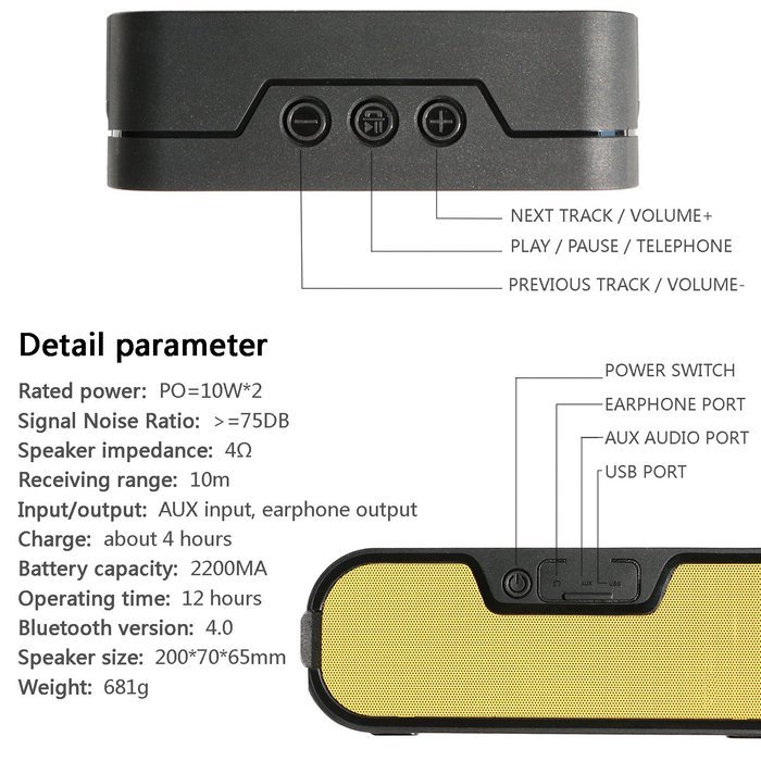 PHARRI 20W / Dual 10W Output，Water Resistant and Outdoor Sport Wireless Bluetooth 4.0 Speaker with 12 Hour Rechargable... N4