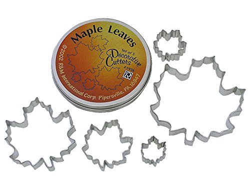 R & M International Beautiful Set of 5 Assorted Size Maple Leaf Cookie Cutters Largest Cutter is 5" Smallest is...