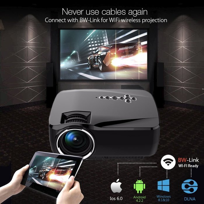 Portable WiFi Projector, BlitzWolf 1200 Lumens LED Wireless Home Theater, Support Phone/Laptop/PC/SD Card/Play... N12