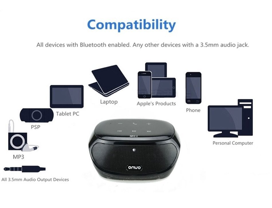 ONVO AJ-81 Black Portable Wireless Bluetooth 4.0 Speaker Powerful Sound for Apple & Other Smartphone Devices N2