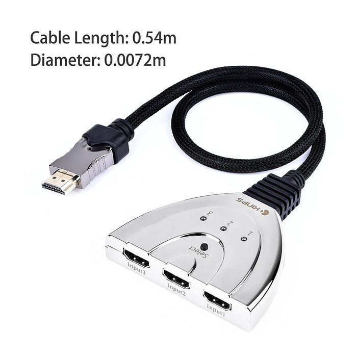 HDMI Cable, Kinps&reg;3 Port HDMI Switch HDMI Splitter High Speed HDMI Cable with Braided Pigtail Cable Supports 3D... N4