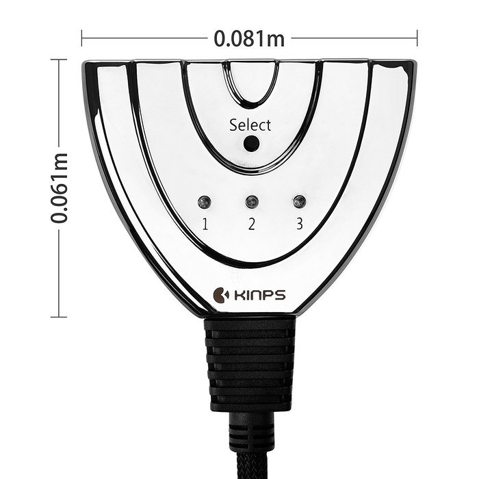 HDMI Cable, Kinps&reg;3 Port HDMI Switch HDMI Splitter High Speed HDMI Cable with Braided Pigtail Cable Supports 3D... N8