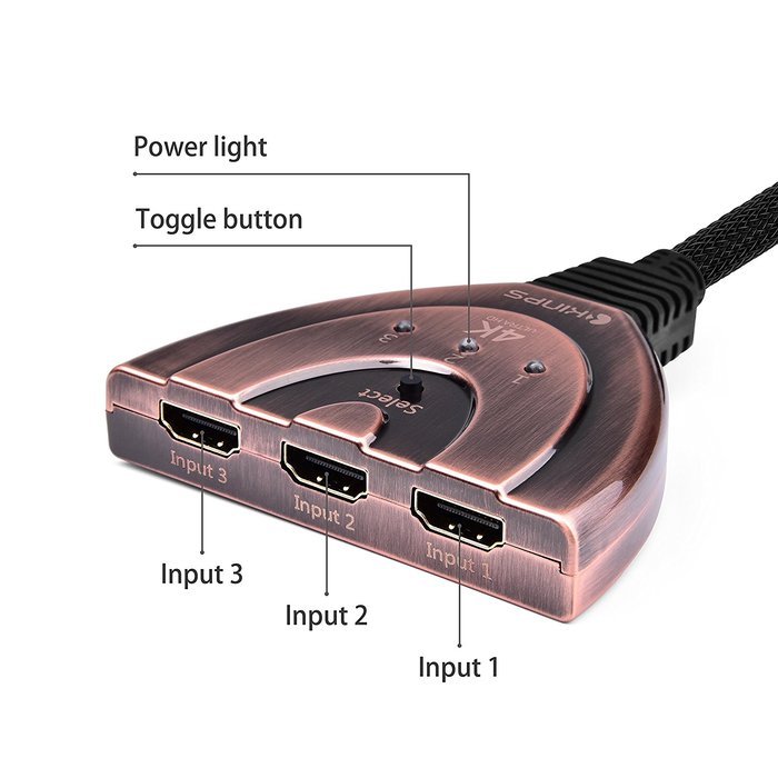 HDMI Cable, Kinps&reg;3 Port HDMI Switch HDMI Splitter High Speed HDMI Cable with Braided Pigtail Cable Supports 3D... N13