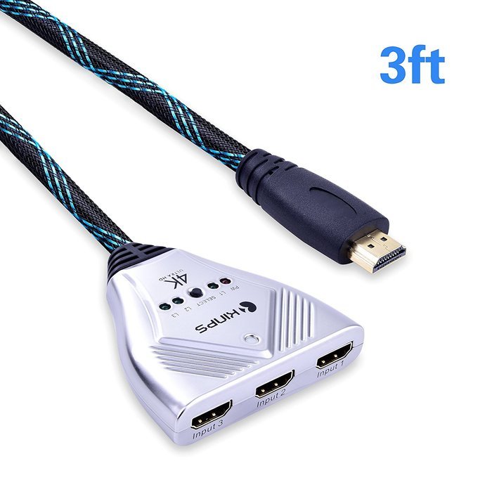 HDMI Cable, Kinps&reg;3 Port HDMI Switch HDMI Splitter High Speed HDMI Cable with Braided Pigtail Cable Supports 3D... N16