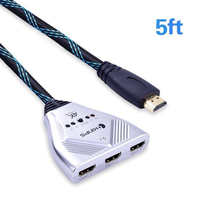 HDMI Cable, Kinps&reg;3 Port HDMI Switch HDMI Splitter High Speed HDMI Cable with Braided Pigtail Cable Supports 3D... N21