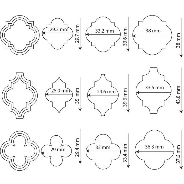 Sweet Elite Tools- Quatrefoil Element Cutter Set of 9 cutters for rolled fondant and gum paste- By Marina Sousa N2