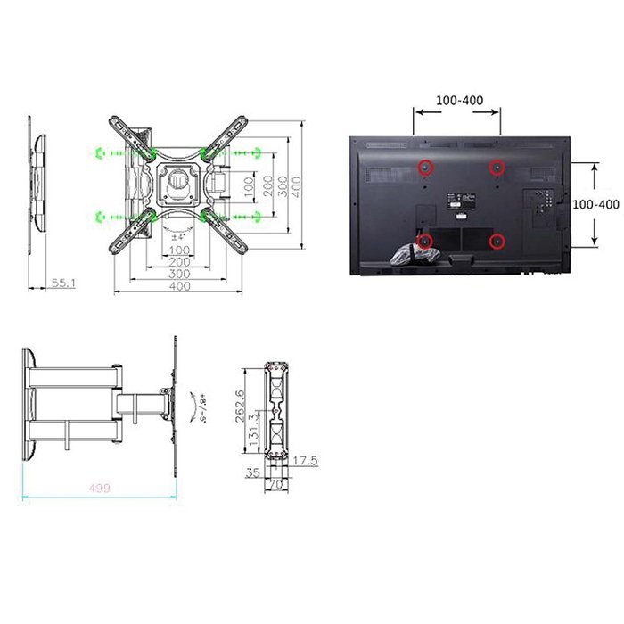 Yuanshikj TV Wall Mount for most 22"-55" LED LCD Plasma Flat Screen Monitor up to 88 lb VESA 400x400 with Full... N3
