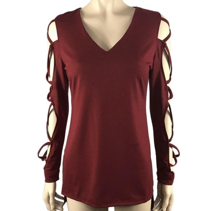 AIMTOPPY Fashion Women Casual Shirts Tops Club Sexy Hollow Sleeve Shirt Blouse (S, Red) N3
