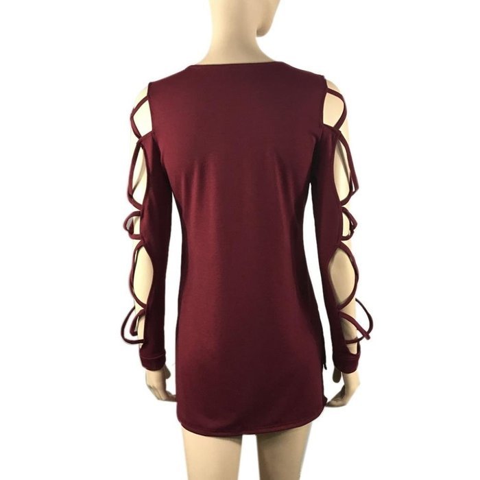 AIMTOPPY Fashion Women Casual Shirts Tops Club Sexy Hollow Sleeve Shirt Blouse (S, Red) N4