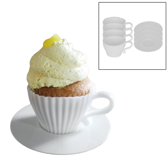 Evelots 8 Silicone Piece Afternoon Tea Cupcakes Set, Baking Supplies, White