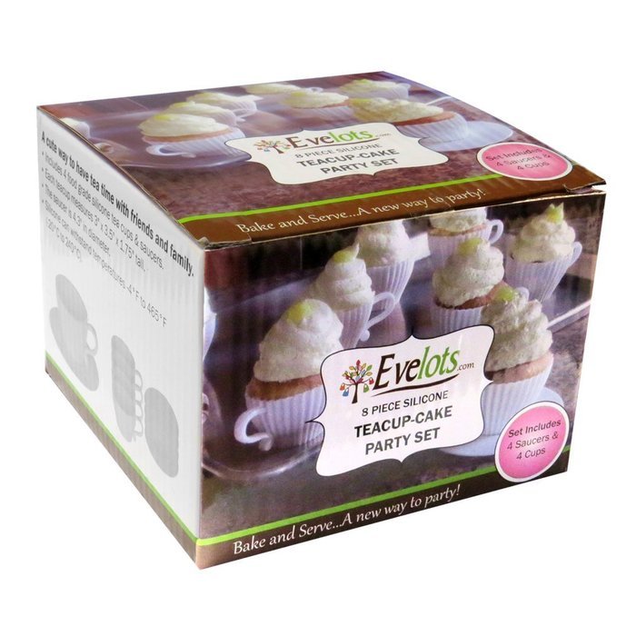 Evelots 8 Silicone Piece Afternoon Tea Cupcakes Set, Baking Supplies, White N6