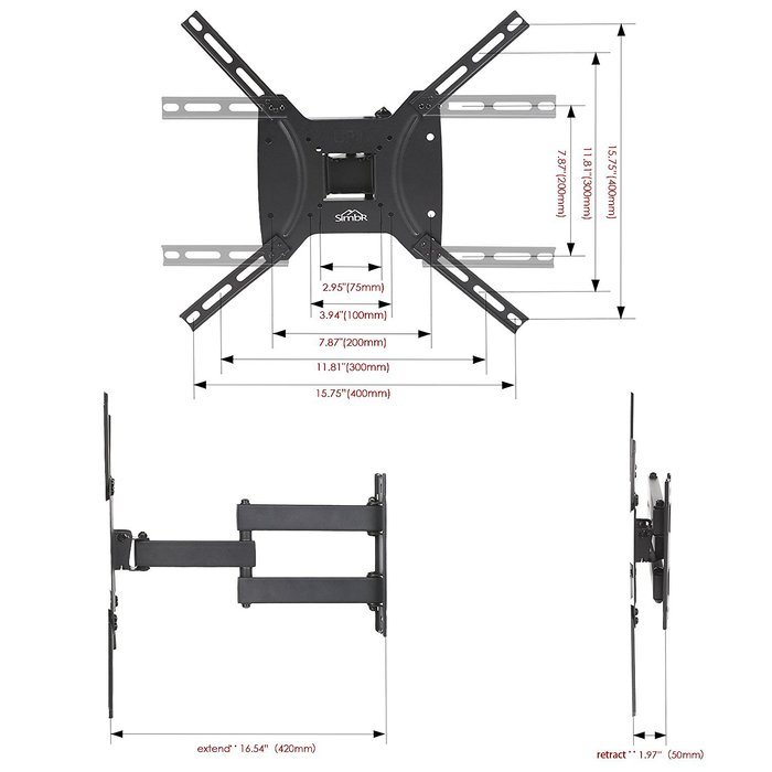 SIMBR Full Motion TV Mount for 17-55 Inch TV Swivel Articulating Arm TV Wall Mount Bracket Kit N2
