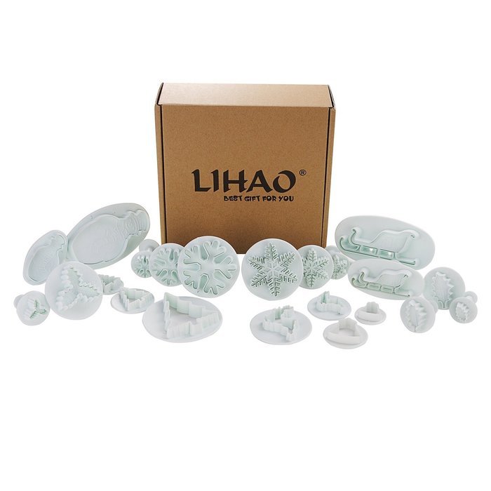 LIHAO 9 Set 22 Pieces Christmas Sugarcraft Plunger Cutter Fondant Press Set Cake Decorating Tools