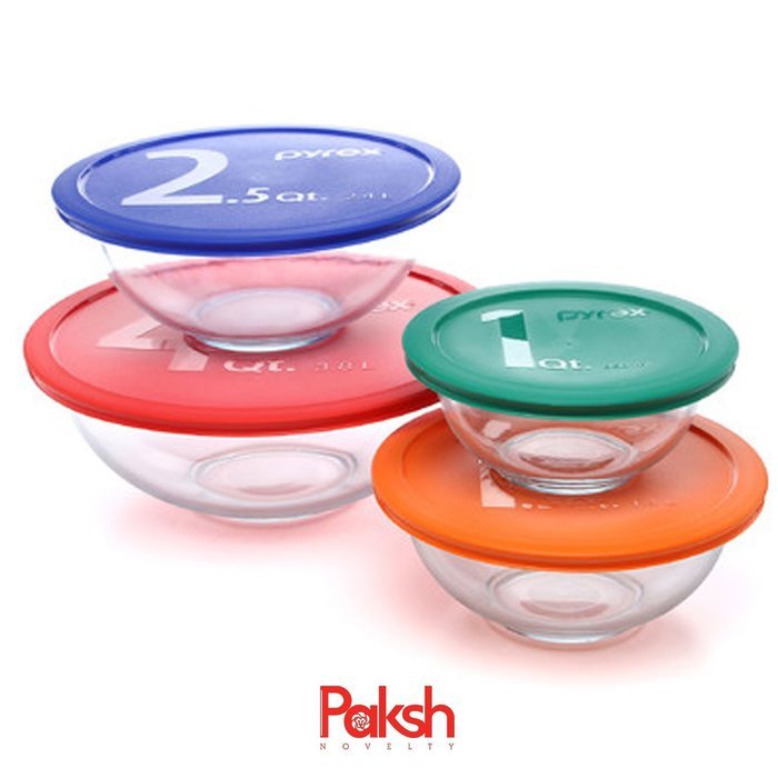 Paksh Novelty Pyrex Clear Glass Bowls with Lids (Set of 8) N3