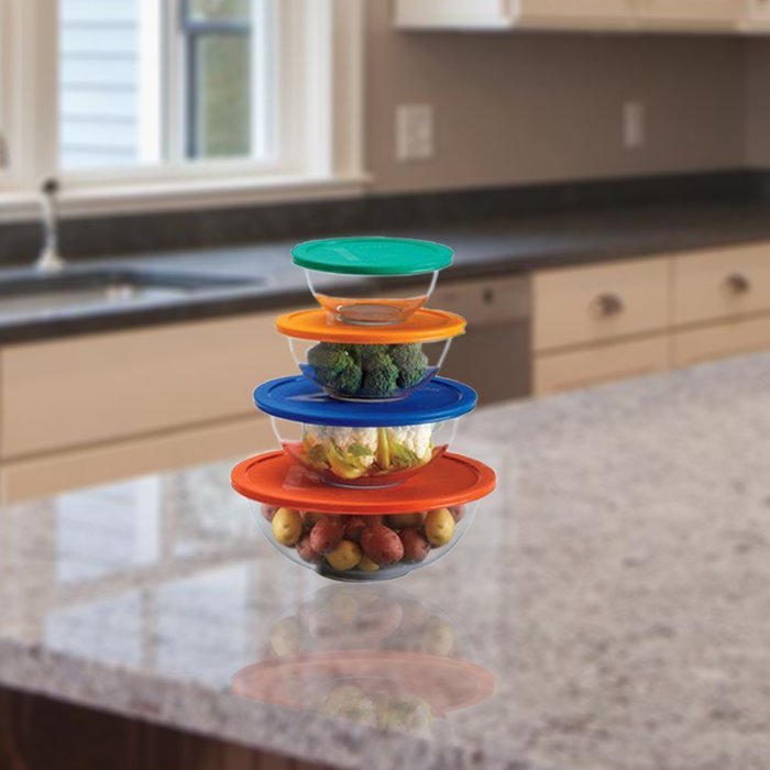 Paksh Novelty Pyrex Clear Glass Bowls with Lids (Set of 8) N4