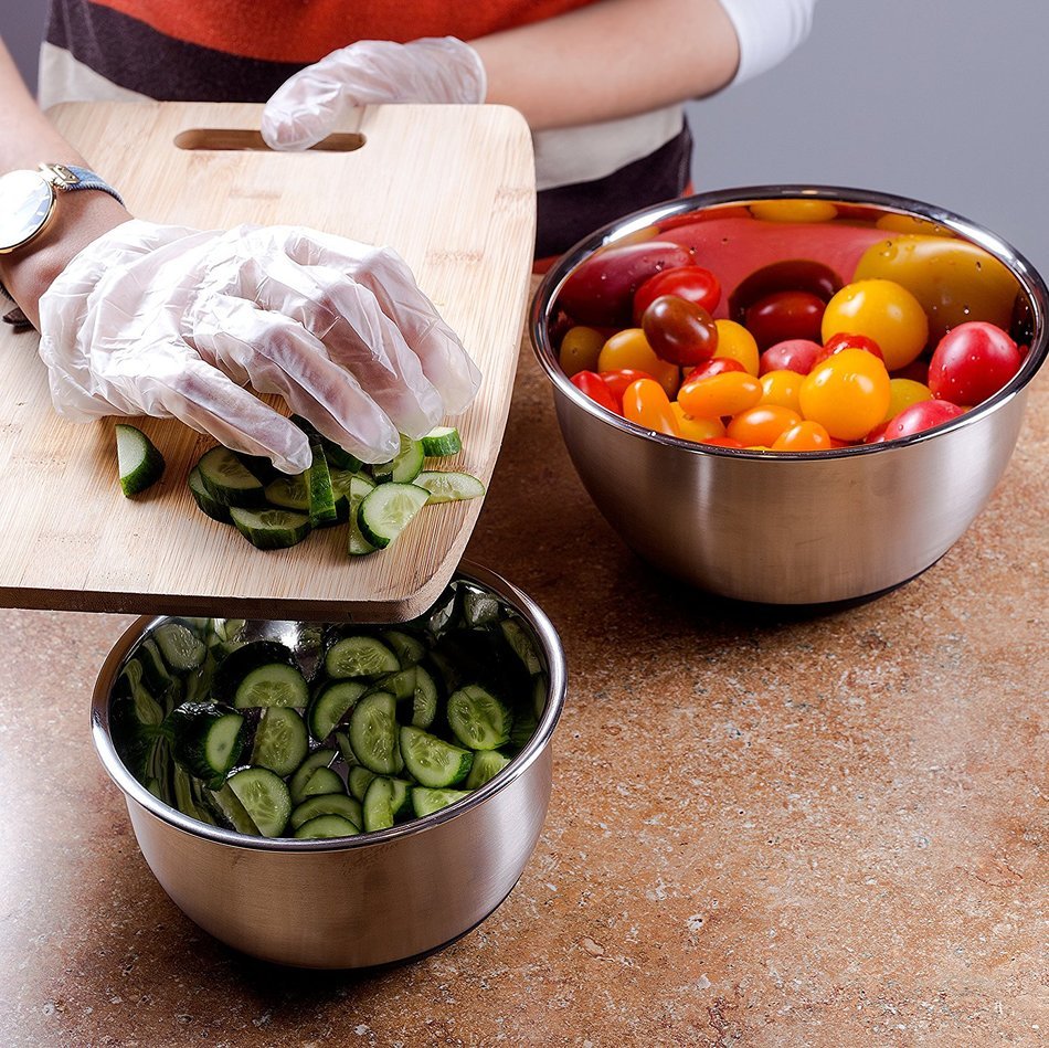 Chef Essential Stainless Steel Non-Slip Mixing Bowls Set with Lids and ...