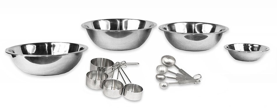 2dayShip Stainless Steel Mixing Bowls 1.5, 3, 4, and 5 Quart and Measuring Cup and Spoon Sets, Set of 6 N3
