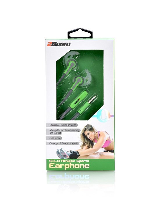 2BOOM SOLO Athletic Sports Wired Earbuds Headphones with Microphone White N14