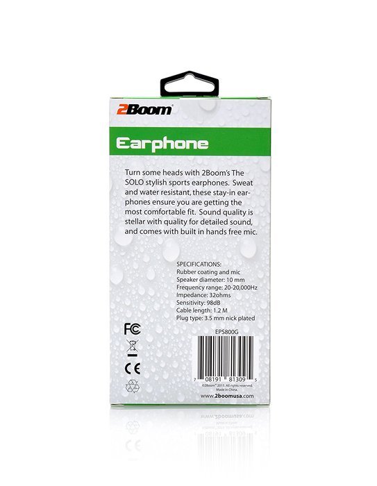 2BOOM SOLO Athletic Sports Wired Earbuds Headphones with Microphone White N15