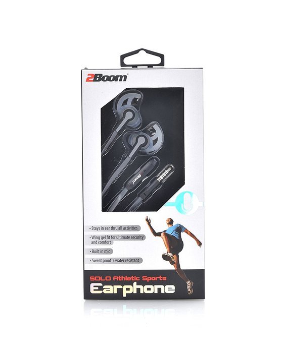 2BOOM SOLO Athletic Sports Wired Earbuds Headphones with Microphone White N17