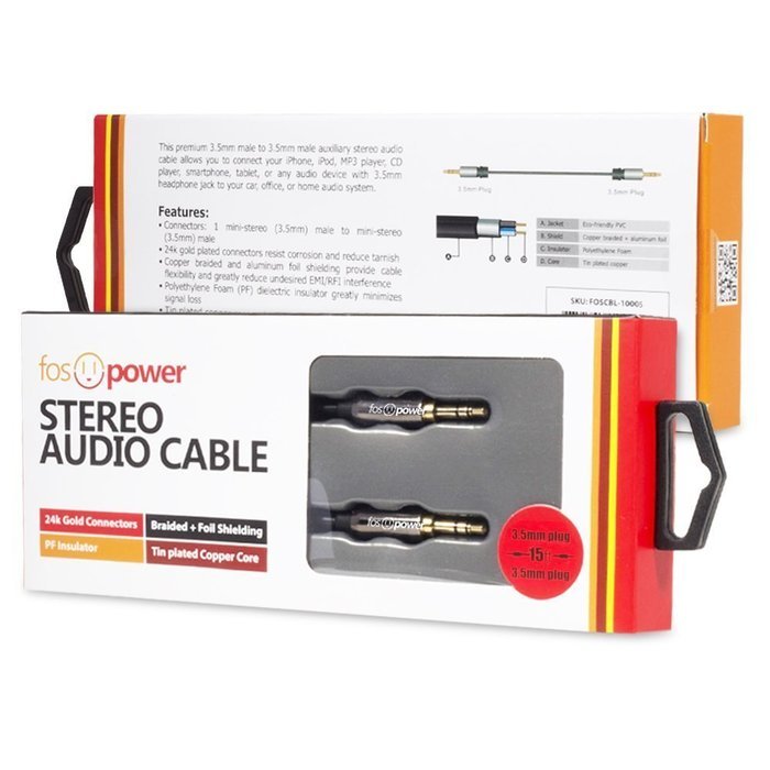 FosPower [25ft] 3.5mm Male to 3.5mm Male [AUX] Stereo Audio Cable - Step Down Design Auxiliary Cable for iPhone... N9