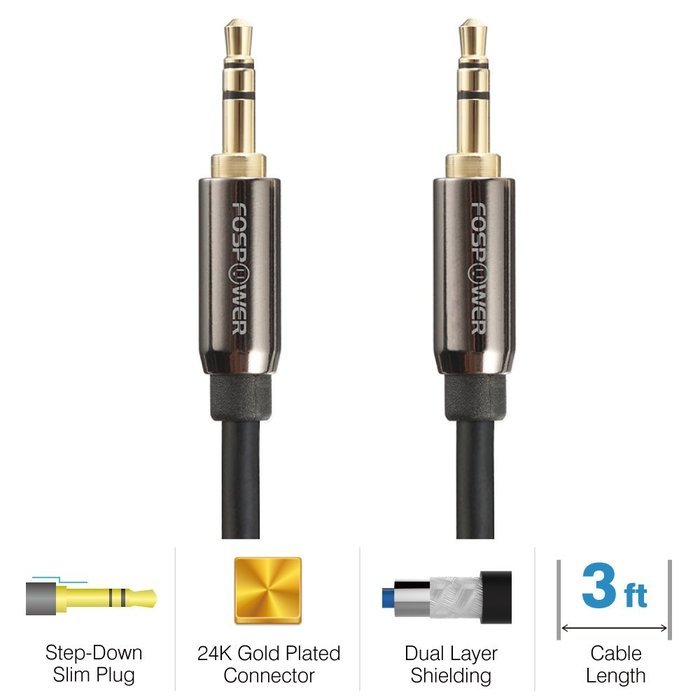 FosPower [25ft] 3.5mm Male to 3.5mm Male [AUX] Stereo Audio Cable - Step Down Design Auxiliary Cable for iPhone... N16