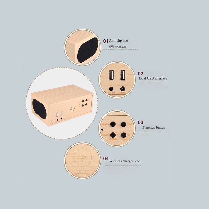 NFC Bluetooth Speaker with Qi Wireless Charging pad and Thermometer, Alarm Function,Qi Wireless Charger for Samsung... N3
