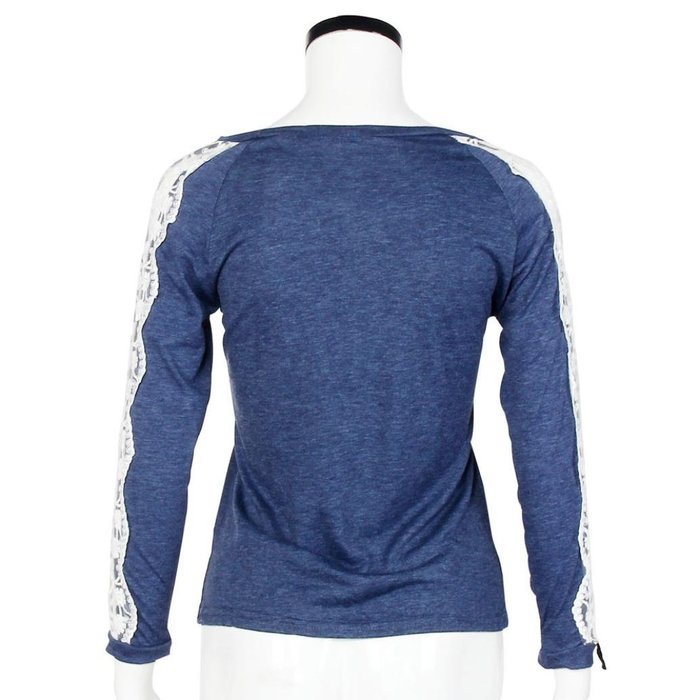 AIMTOPPY New Women Lace Loose Top Full Sleeve Blouse Ladies Casual Tops T-Shirt (M, Blue) N4