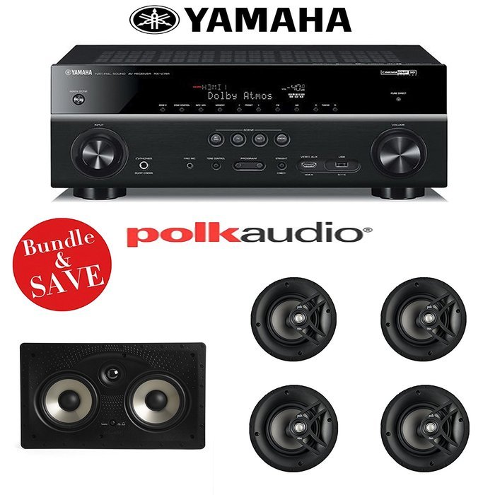 Yamaha RX-V781BL 7.2-Channel 4K A/V Receiver + Polk Audio V60 5.0 In-Wall / In-Ceiling Home Speaker System
