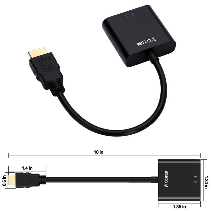 HDMI to VGA Output, Costech HD 1080p Gold-plated Active TV AV HDTV Video Cable Converter Adapter Plug and Play... N4