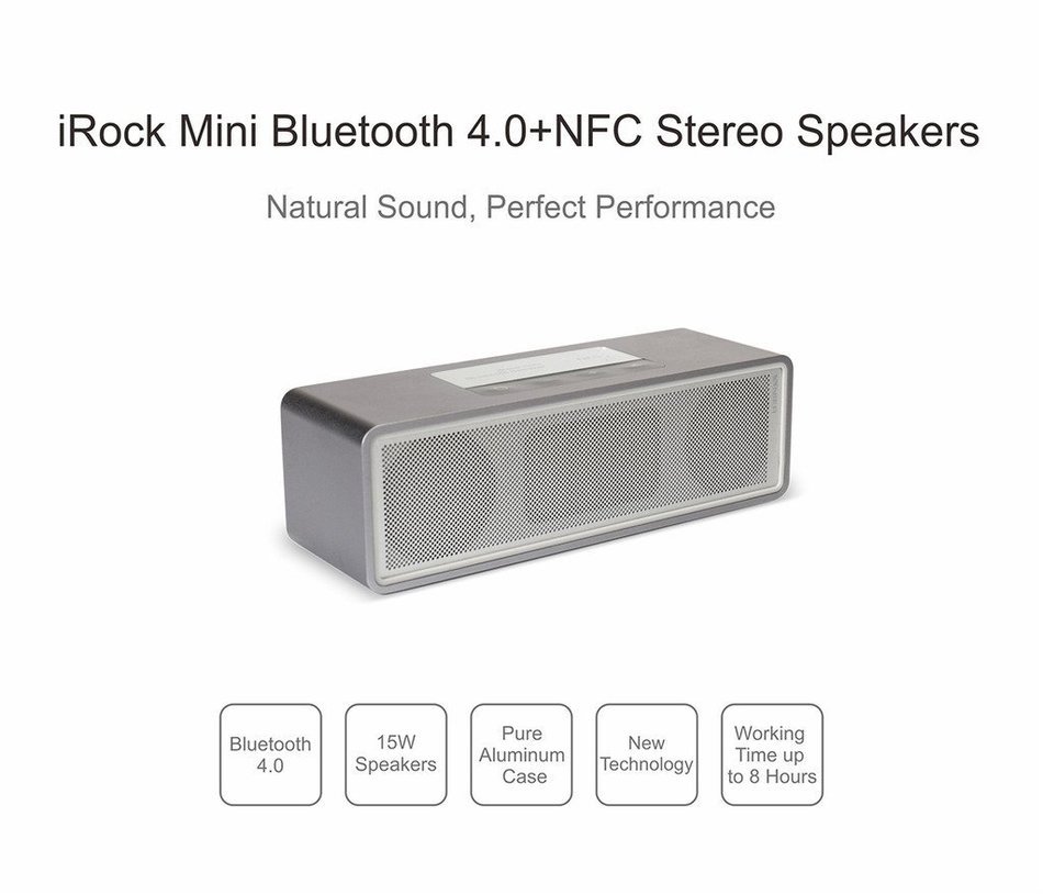 NIER iRock Mini Portable Wireless Bluetooth Speaker With Aluminum Housing, 7.5W2 Total 15W, Powerful Sound(Grey) N3
