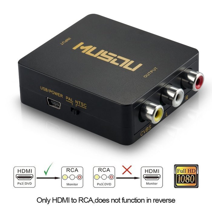 Musou 1080P HDMI to RCA Composite AV Video Audio Converter Support NTSC/PAL for Xbox One,Blu-ray,DVD,PS4,Roku,...