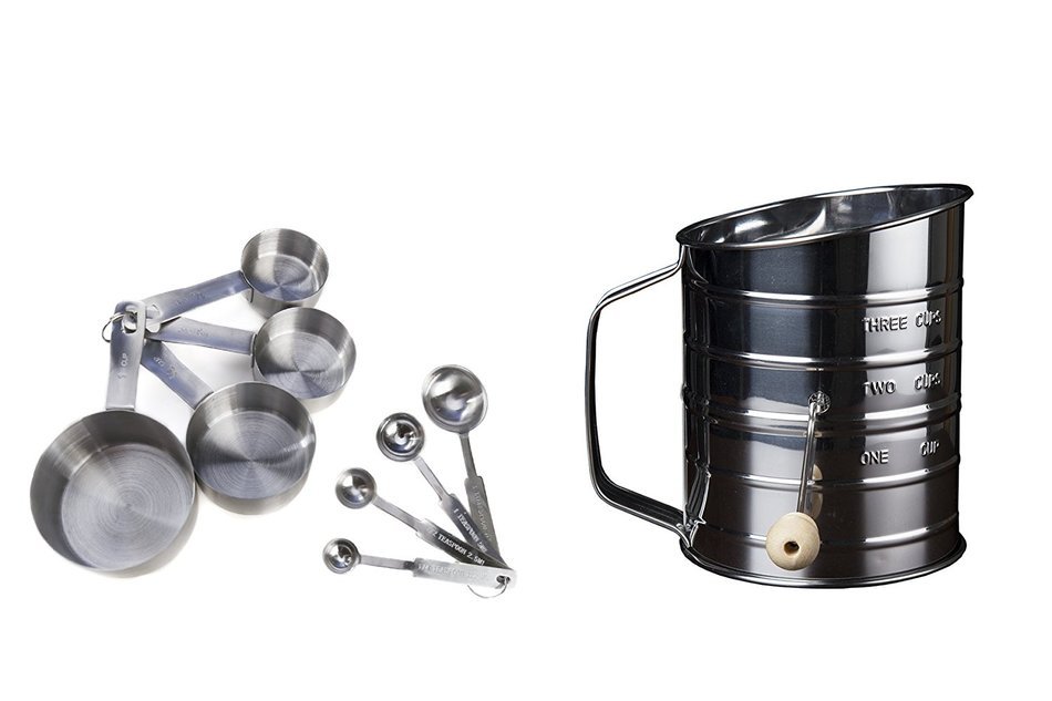 Crank flour sifter and Measuring cups & Spoons set