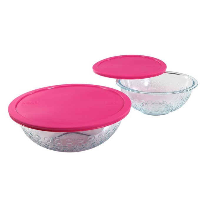 Pyrex Dots Pattern Textured Mixing Bowls 4 piece set includes 1 PyrexDots Pattern Textured 2.5 qt Mixing Bowl...