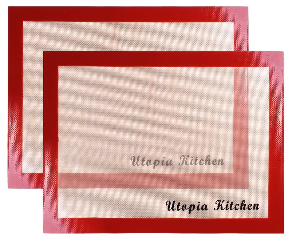 Silicon Mat for Baking and Cooking - 2 Pack - Red - Professional Grade Non-stick - Best for Cookies, Pizzas, Pretzels...