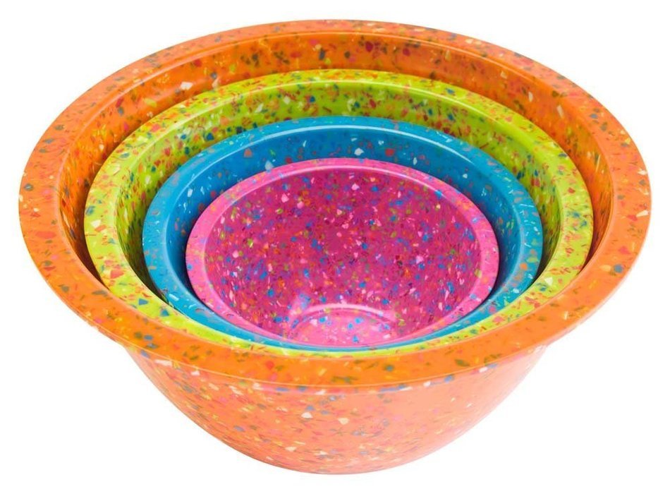Zak! Designs Confetti Mixing Bowls (4 Piece Set), Durable and BPA-free Melamine, Assorted Orange
