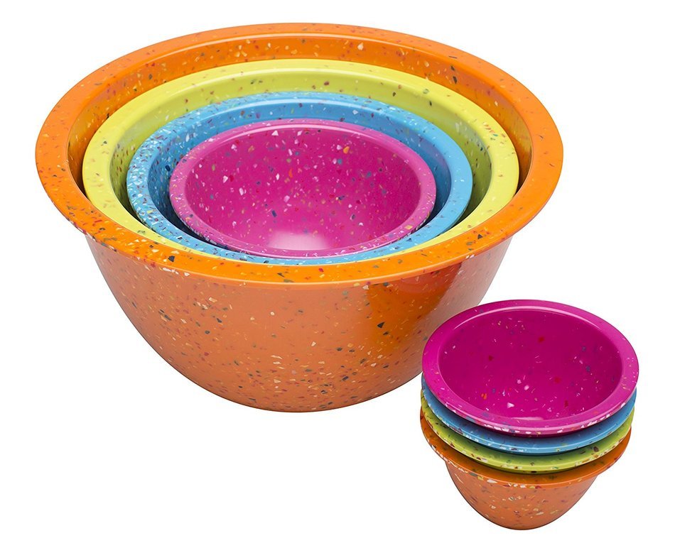 Zak! Designs Confetti Mixing Bowls (4 Piece Set), Durable and BPA-free Melamine, Assorted Orange N3